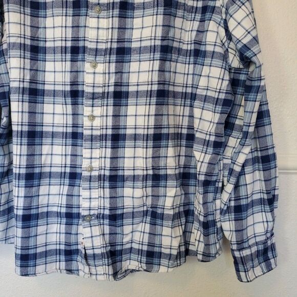 Lands End Men's Flannel Shirt Blue Plaid Traditional Fit Sz XL 17-17.5 - Picture 4 of 15